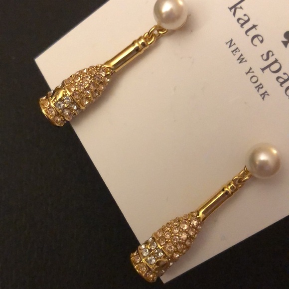 Kate Spade Winter Carnival Champagne Drop Earrings Crystal & Faux Pearl NWT - Picture 4 of 13
